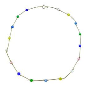 Colorful Cat’s Eye Bead Necklace | Vintage Sterling Silver 925 | 15.75”